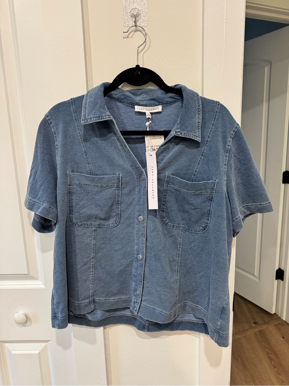 Jane and Delancey Washed Blue Short-Sleeve Button Down Shirt
